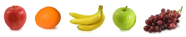 Fruta Fresca Colorida Aislada Del Fondo Manzana Naranja Plátano Uvas