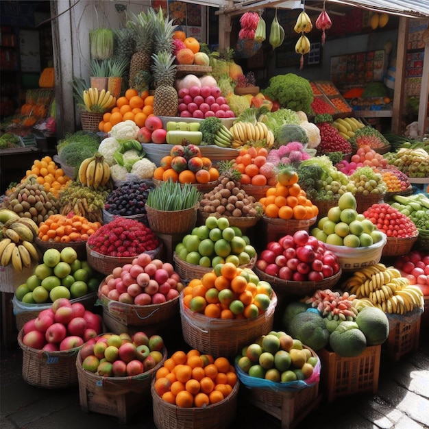 La fruta fresca está cuidadosamente dispuesta en un mercado tradicional