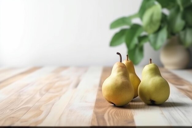 Fruta fresca de pyrus pyriforia o pera china en una mesa de madera blanca