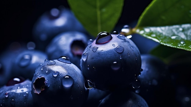 Fruta generativa de mirtilo fresco AI com gotas de água isoladas em fundo branco com recorte