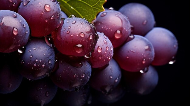 Fruta generativa de uvas frescas AI con gotas de agua aisladas sobre fondo blanco con pa de recorte