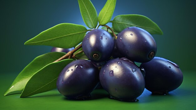 Foto fruta de jamún sobre un fondo verde