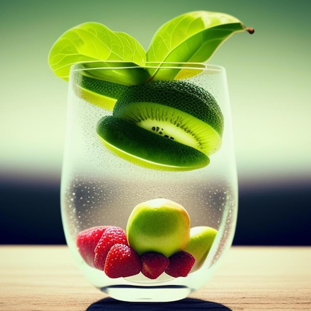 fruta kivi saludable en un hermoso vaso
