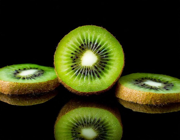 Fruta de kiwi aislada sobre fondo negro con espacio de copia para el texto