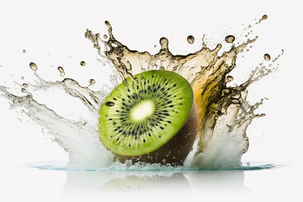 Fruta de kiwi chapoteando en el agua