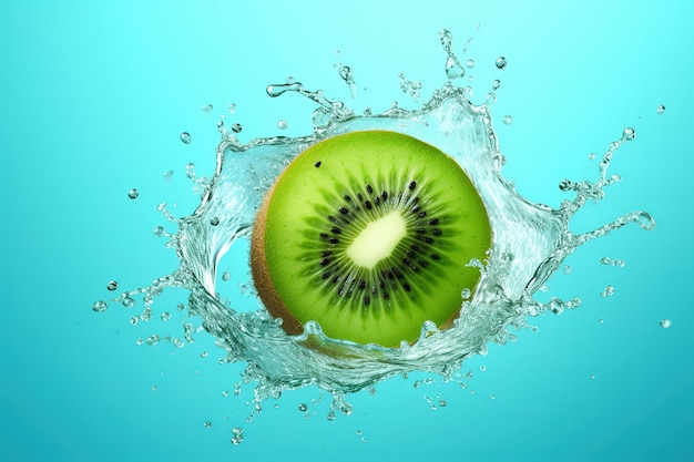 Fruta de kiwi en un chapoteo de agua