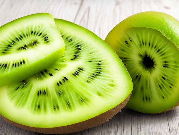 Fruta de kiwi fresca entera y cortada en rodajas