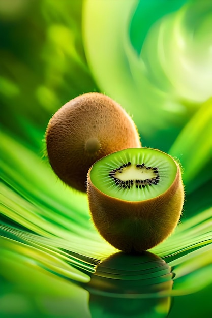 Fruta de kiwi en una hoja verde