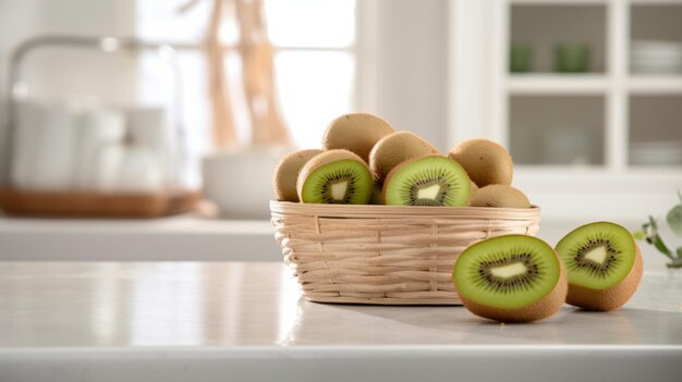 Fruta de kiwi orgánica fresca Ilustración horizontal fotorrealista Dieta vegetariana saludable Ai Generado una ilustración brillante con deliciosa y jugosa fruta de Kiwi