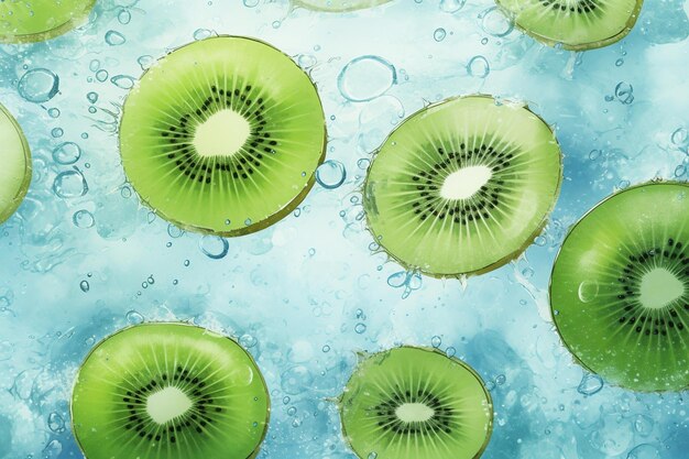 Foto una fruta de kiwi verde con un fondo azul.