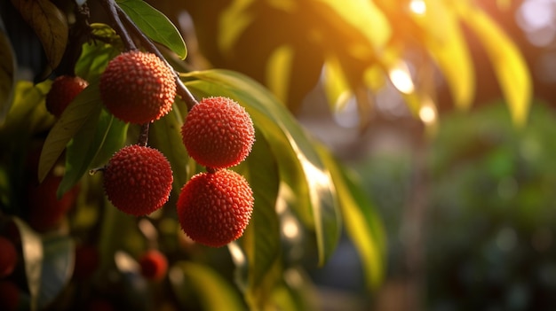 Fruta de lichi en un árbol