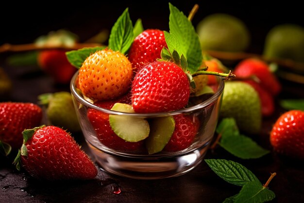 Fruta de lichi en una ensalada de frutas con colores vibrantes