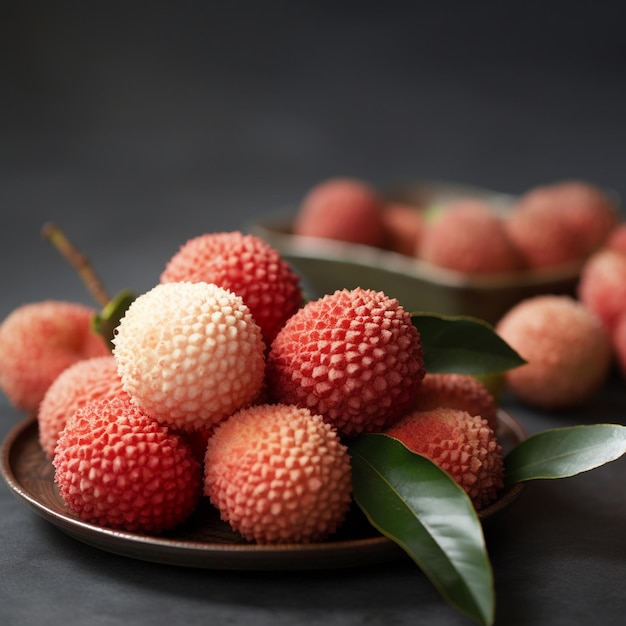 Fruta de lichi roja colocada en una cesta Foto gratis