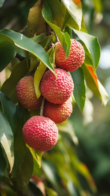 Fruta lichia pendurada em uma árvore