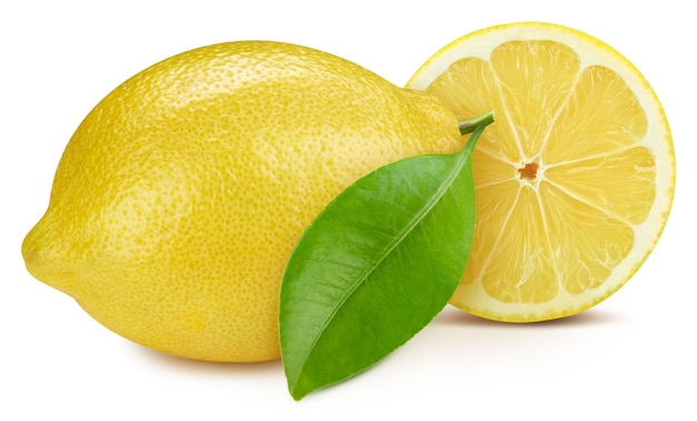 Fruta limão Limão com folhas isoladas no fundo branco Traçado de recorte de limão