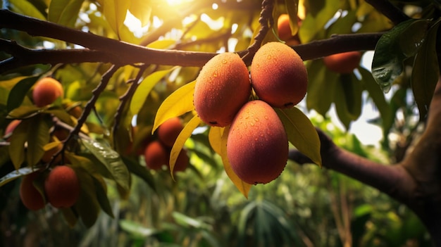 Foto fruta de lucuma en el árbol foto generada por ia