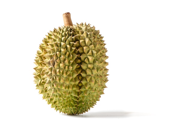 Foto fruta madura de monthong durian aislada sobre un fondo blanco