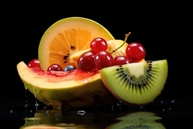 fruta madura con una rebanada cortada