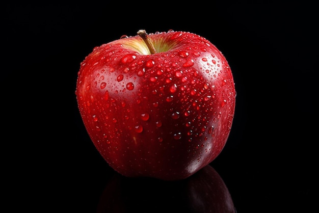 Foto fruta de manzana sobre fondo negro generada por ia