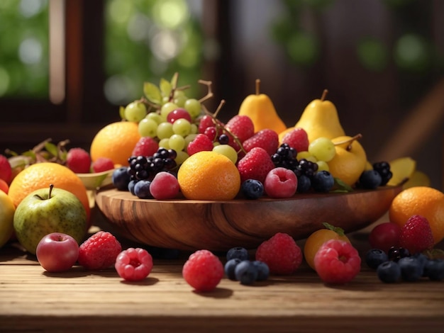 fruta en la mesa de madera