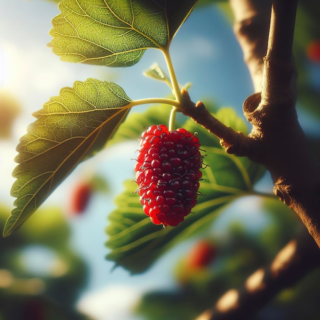 Fruta de morera en el jardín