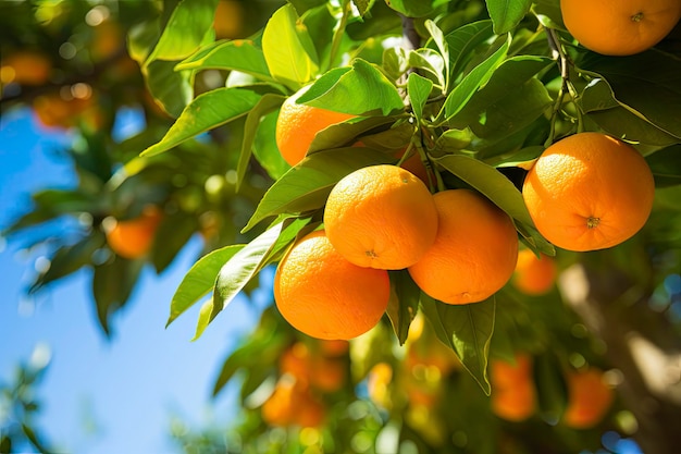 Fruta de naranja en el árbol