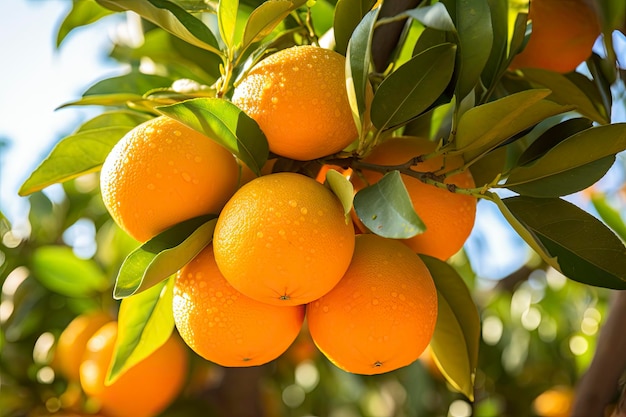 Fruta de naranja en el árbol