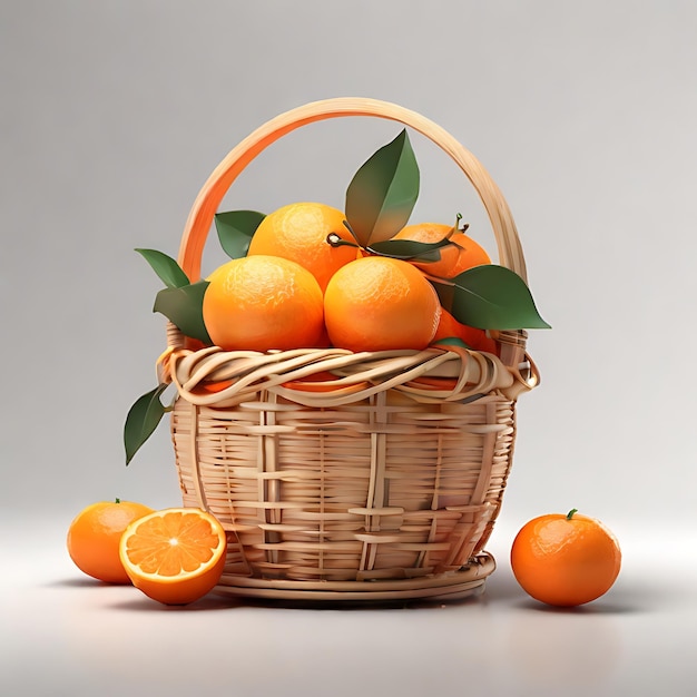 una fruta naranja en una canasta con fondo blanco estilo anime generado por AI