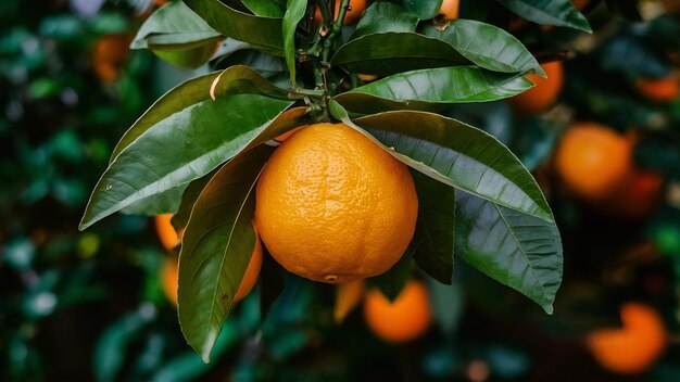 Fruta de naranja dulce con hojas