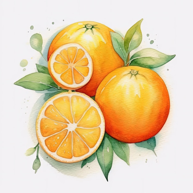 Fruta naranja fresca de acuarela Ilustración AI generativo