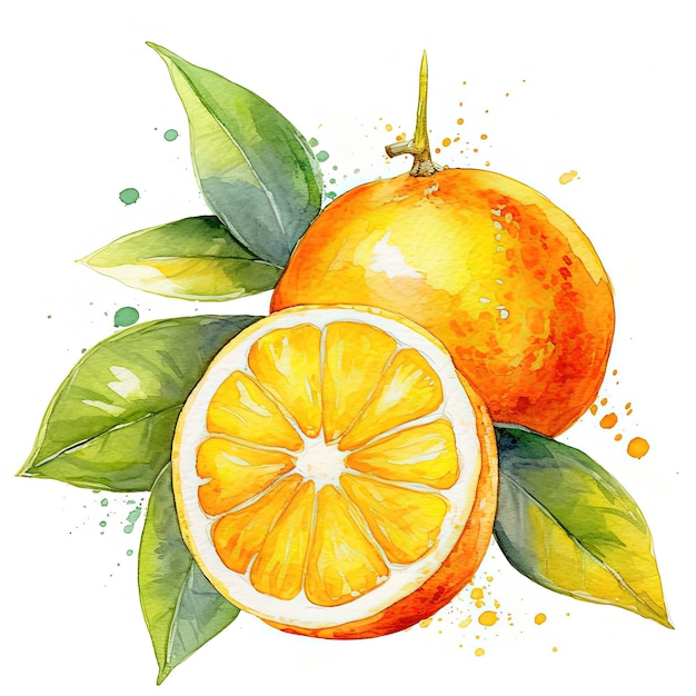 Fruta naranja fresca de acuarela Ilustración AI generativo