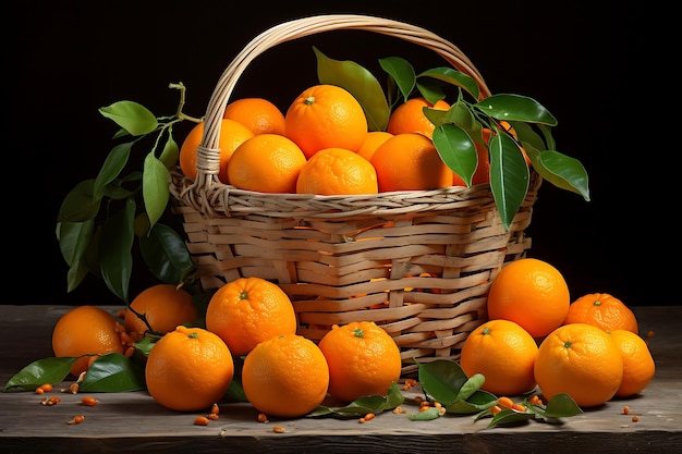 Fruta de naranja fresca en una canasta