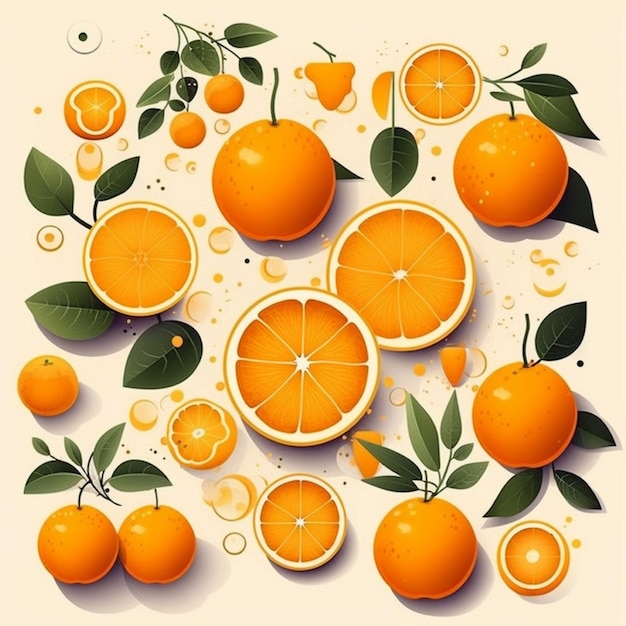 Fruta naranja fresca con hojas y gotas de agua Ilustración vectorial