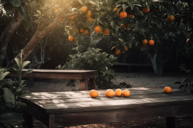 Fruta naranja en la mesa de madera Generar Ai