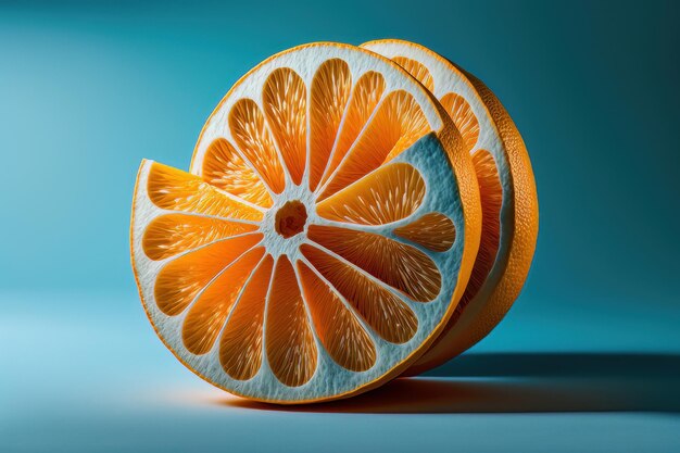 Fruta naranja en rodajas aislada sobre fondo azul Ilustración AI Generativo