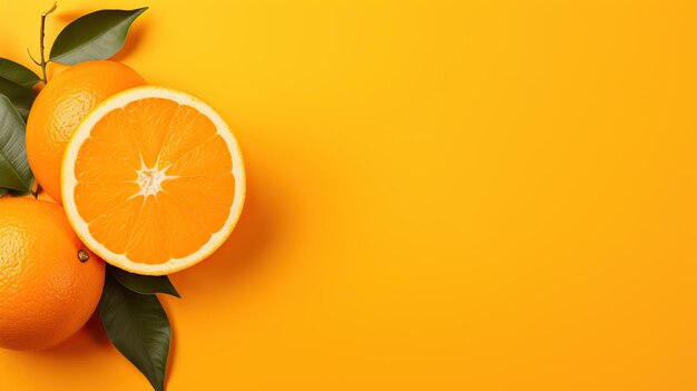 Fruta naranja sobre fondo naranja espacio de copia de vista superior plana