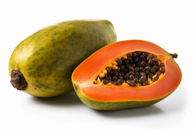 Fruta de papaya aislada sobre fondo blanco Trazado de recorte