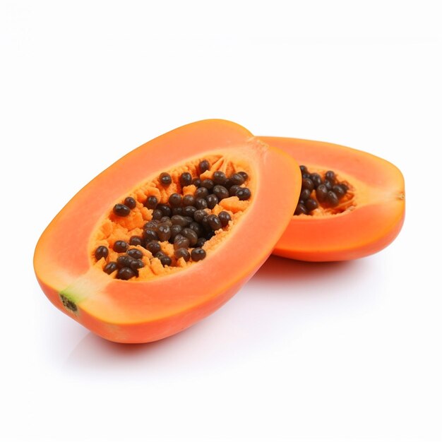 Fruta de papaya madura sobre un fondo blanco