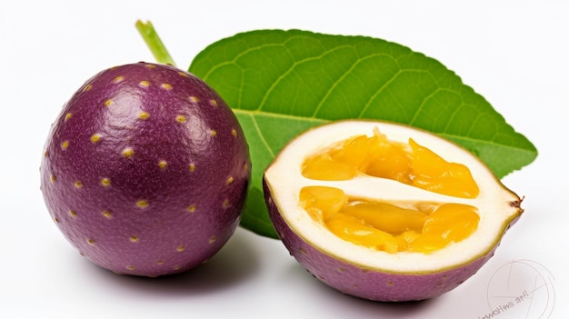 fruta de la pasión púrpura passiflora edulis con corte por la mitad