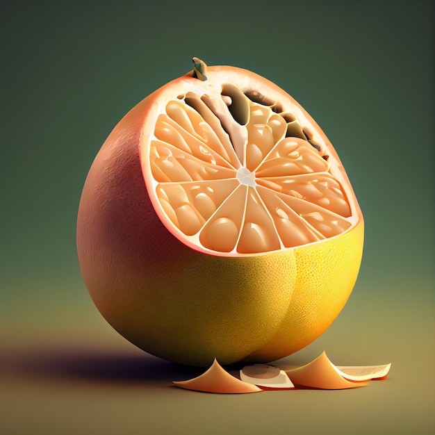 Fruta pomelo em uma ilustração 3d de fundo verde