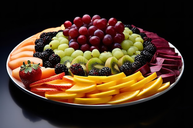 Fruta en rodajas de colores en un plato
