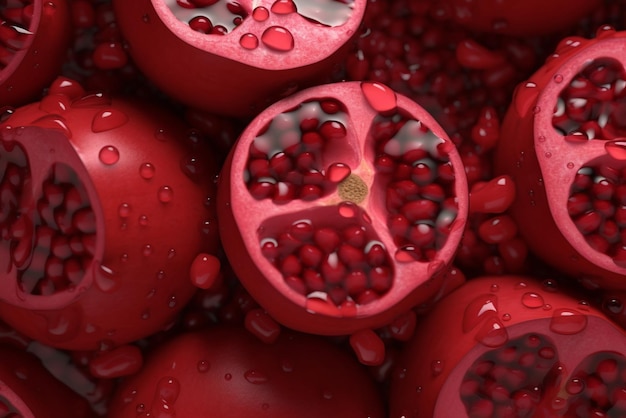 Una fruta roja con gotas de agua