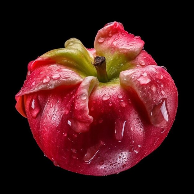 Una fruta roja con gotitas de agua