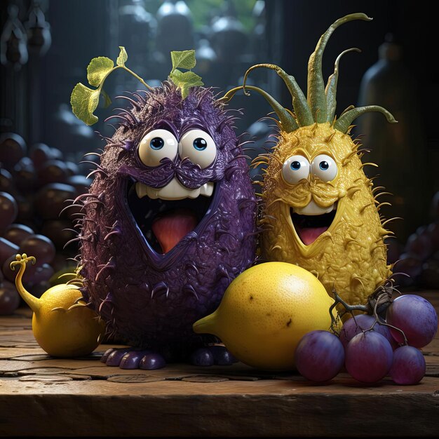 Foto la fruta tiene muchos ojos y caras al estilo de vray