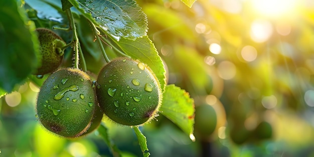 una fruta verde que tiene gotas de agua en ella