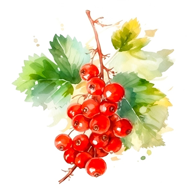 Frutas de acuarela dibujadas a mano aisladas sobre un fondo blanco de Red Ribes