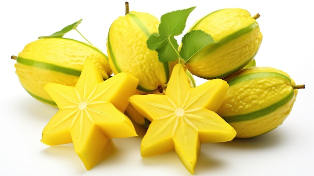 Frutas amarelas maduras Star com fatias