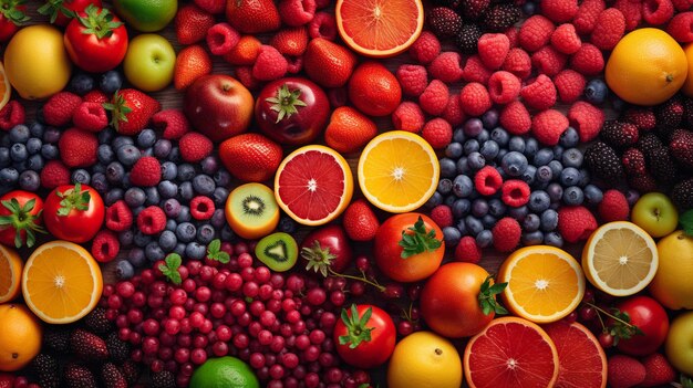 Frutas, bagas e legumes coloridos