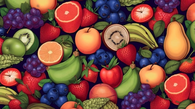 Frutas y bayas de patrones sin fisuras Fruta colorida de dibujos animados