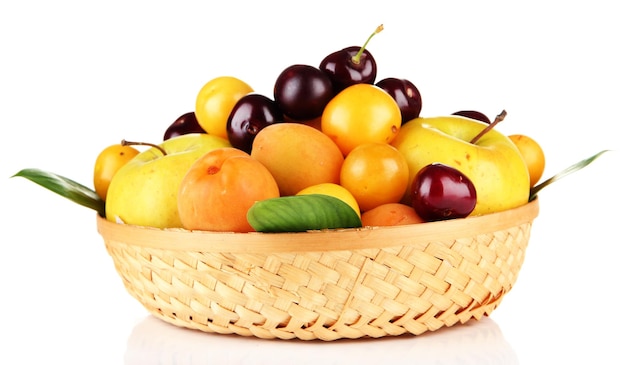 Frutas brilhantes de verão na cesta isolada em branco